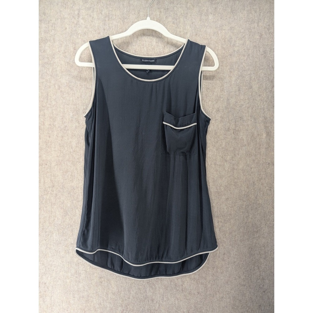 Eileen Fisher Womens Silk Tank Top Gray Sleeveless Pocket Blouse S18GC Small